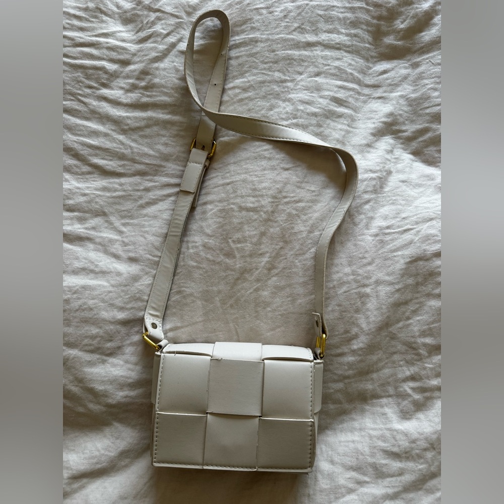 Shop Talulah Cream Woven Leather Crossbody Bag